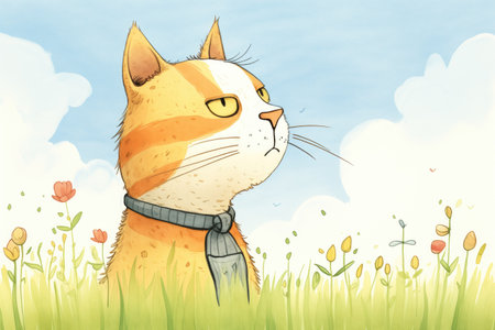 profile of a cat with eyes fixated on a fieldの素材