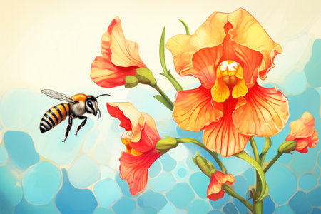 close-up of a bee on a snapdragon flowerの素材