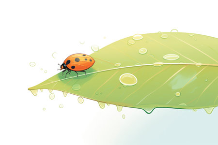 lone ladybug on a serrated leaf edgeの素材