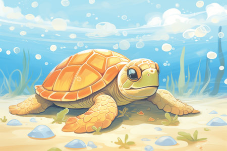 sea turtle laying eggs on sandy beachの素材