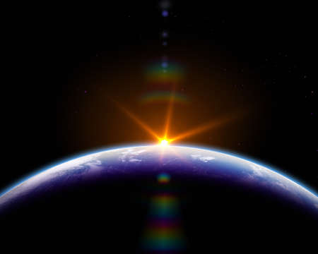 Astronomical background. Sunrise on planet Earthの写真素材