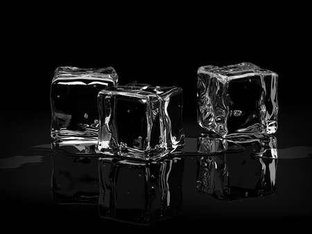 Ice cubes on black background.3D render.の写真素材