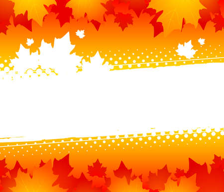 Autumn abstract background. Silhouettes of maple leaves on an orange backgroundのイラスト素材