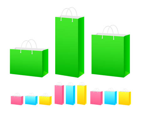 set of colored paper bags of different shapes and sizesのイラスト素材