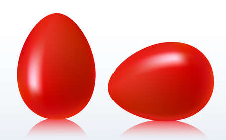 Two red easter eggs on a white background with reflection. Vector illustrationのイラスト素材