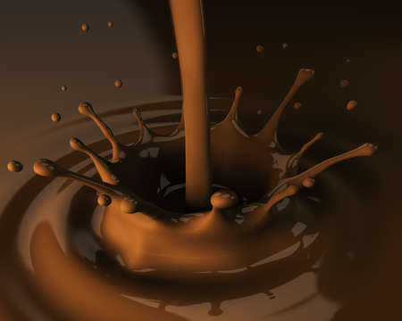 Pouring chocolate splash. 3D illustrationの写真素材