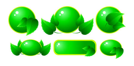 Set of icons with green leaves. Vector illustrationのイラスト素材