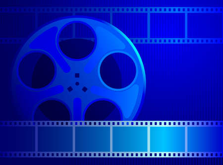 Background for the cinema industry. Reel with film into a blue backgroundのイラスト素材