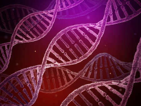 DNA molecules in an electron microscope. Science background. 3D illustration.