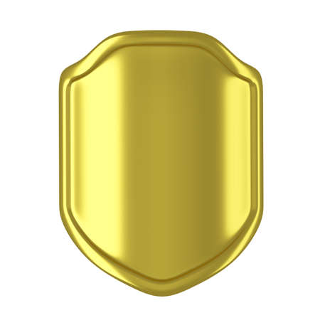 Golden shield isolated on white background. 3D illustrationの写真素材