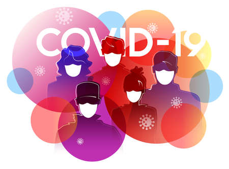 A group of people wearing medical masks protecting themselves from coronavirus infection during a pandemic. Vector illustration.のイラスト素材