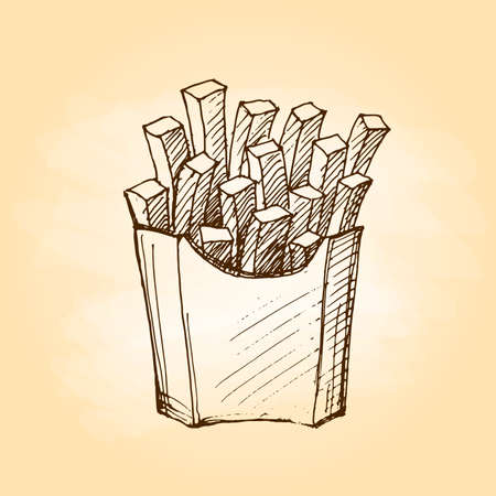 French fries. Fast food. Freehand drawing. Vector illustrationのイラスト素材