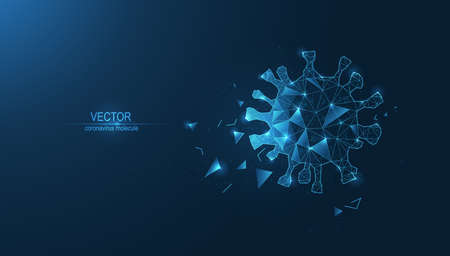 Coronavirus molecule. Plexus of lines and triangles on a dark background. Vector illustrationのイラスト素材