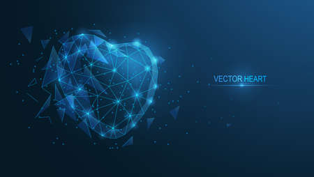 Heart from a plexus of lines of triangles and dots. Technological background. Vector illustrationのイラスト素材