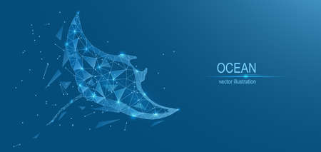 Ocean, manta ray. Abstract low poly background. Plexus of lines of triangles and points ,. Vector illustration.のイラスト素材