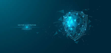 Cyber security shield. Abstract technological background. Low poly image of intertwining lines and triangles. Vector illustration.のイラスト素材