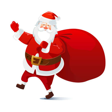 Santa Claus with a bag of gifts. Cartoon character. Vector illustrationのイラスト素材