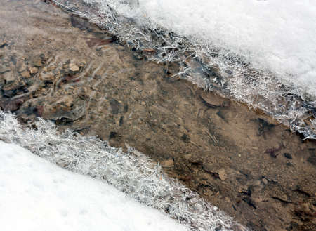 spring snow melt on streamの写真素材