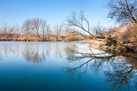 Spring melting of ice on the lakeの写真素材