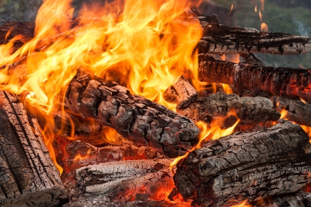 hot wood embers and fireの写真素材