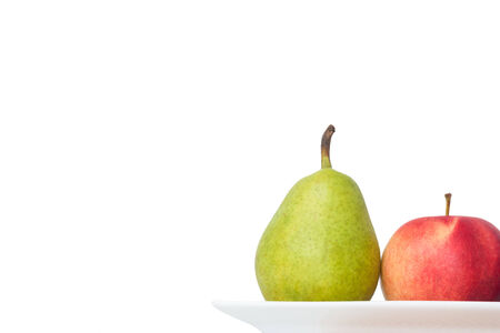 apple and pear on white backgroundの写真素材