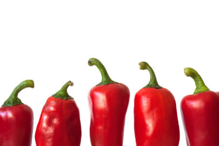 close up of red peppers on white backgroundの写真素材