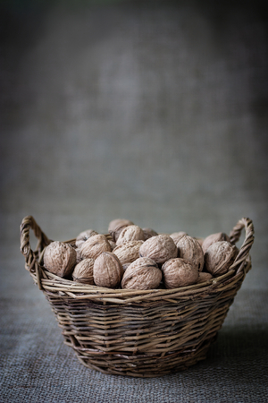 basket with nuts in vintage styleの写真素材