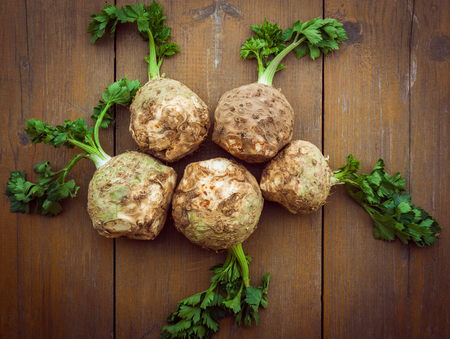 celery fruits on wooden backgroundの写真素材