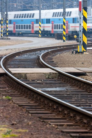 curve railroad tracks at the stationの写真素材