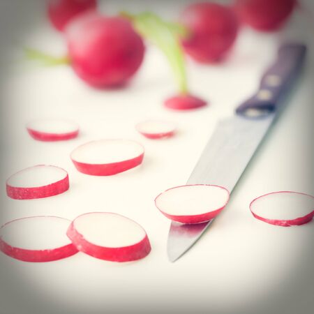 radish sliced with a knifeの写真素材
