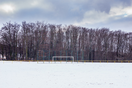 White freezing cold on the football fieldの写真素材