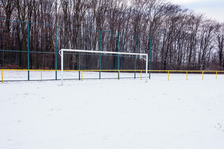 White freezing cold on the football fieldの写真素材