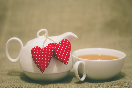 Valentine Tea with red heartの写真素材