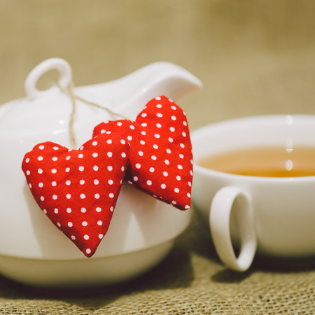 Valentine Tea with red heartの写真素材