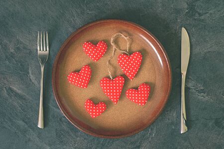 Valentine's day dinner with red heartの写真素材
