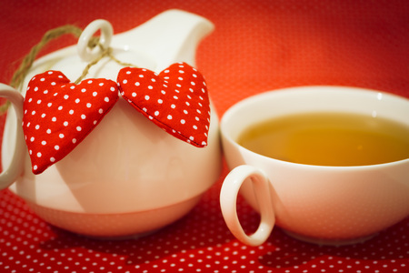 Valentine Tea with red heartの写真素材
