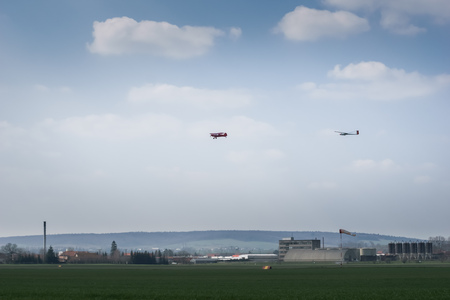 unpowered glider pulled by a rope sport planeの写真素材