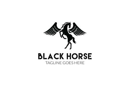pegasus silhouette black horse with wings for vintage retro company mascot sport livestock  design vectorのイラスト素材