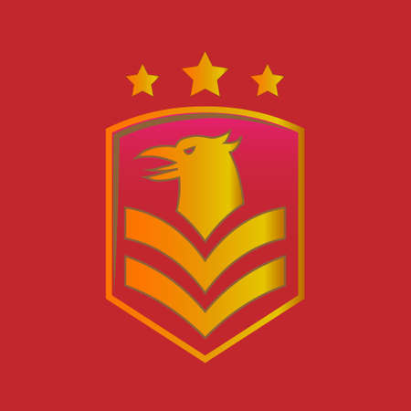 Eagle Head Hawk Beak Bird with Star in Golden Shield emblem badge logo designのイラスト素材