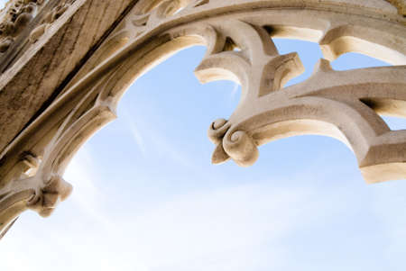marble window detail in the gothic cathedral of milan italyの写真素材