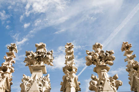 marble detail of the gothic cathedral of milan italyの写真素材