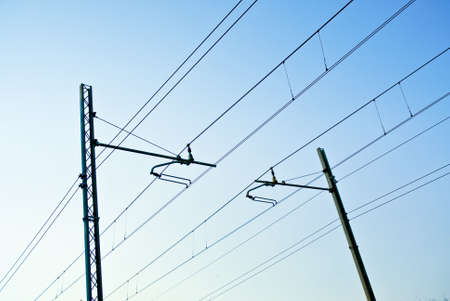 railway pylons of the high tension lineの写真素材