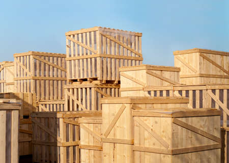 stock of heavy goods in wooden casesの写真素材