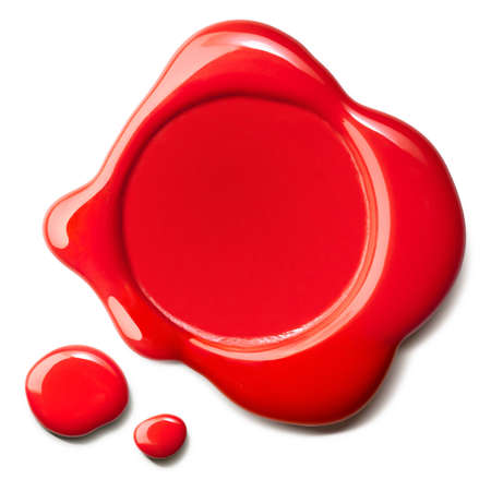 red wax seal with drops isolated over white backgroundの写真素材