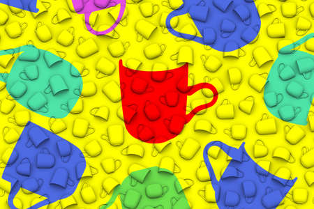 Cups texture in different shapes background 3D illustrationの写真素材