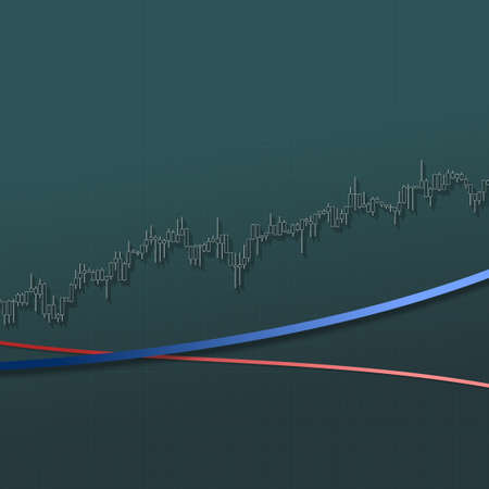 Market chart up trend with long shadows on dark background. 3D illustrationの写真素材