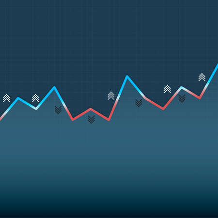 Growing graph with shadows and arrows on dark blue background. Market graph for option, forex, exchange. Vector illustrationのイラスト素材