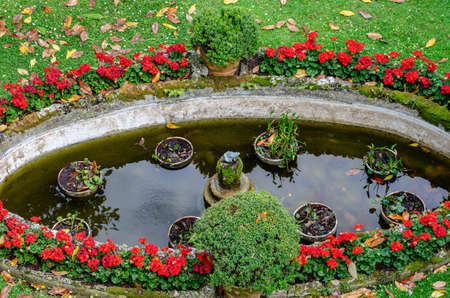 Ravello on the Amalfi Coast, Italy.   Fountain in the garden with spring flowers.の写真素材