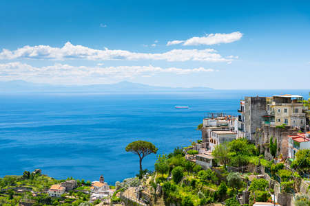 Amalfi Coast, Italy. May 27th, 2020. Breathtaking view from the Amalfi Coast road on Minori (on the left) and the hill of Ravello (on the right).のeditorial素材