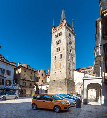 Susa, Italy. Februar 14th, 2021. The bell tower of the Cathedral of San Giusto on a sunny day.のeditorial素材